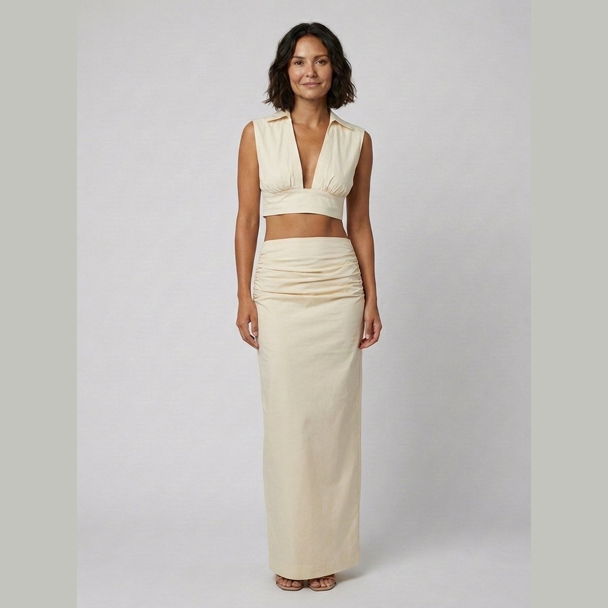 Elysia | Women's Co Ord Set Elegant Two Piece Maxi Skirt and Crop Top with Ruffles