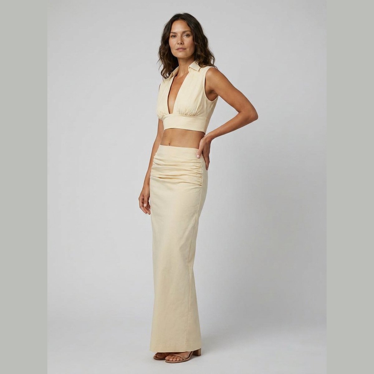 Elysia | Women's Co Ord Set Elegant Two Piece Maxi Skirt and Crop Top with Ruffles
