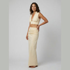 Elysia | Women's Co Ord Set Elegant Two Piece Maxi Skirt and Crop Top with Ruffles