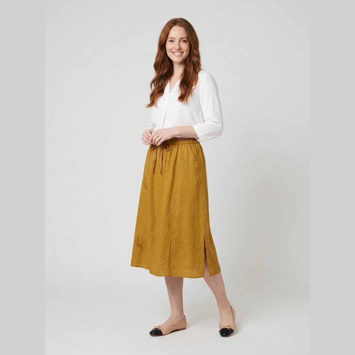 Elysia | Organic Linen Skirt, A-Line Design, Knee-Length