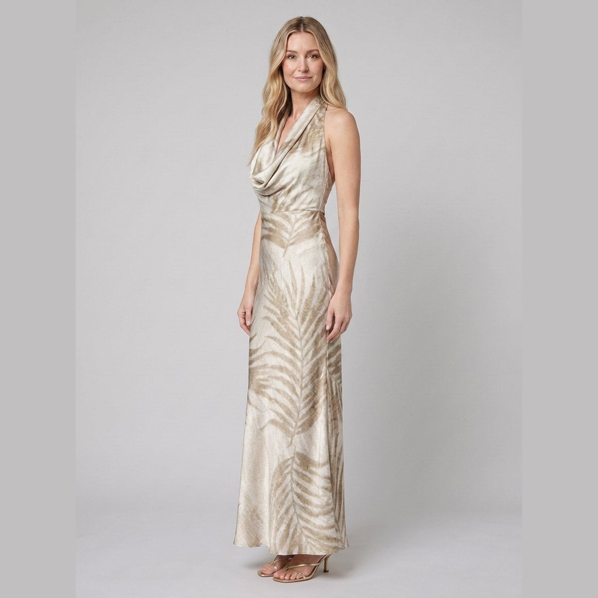 Elysia Maxi Dress | Tropical Satin, Lace-Up Back, Curve-Skimming Silhouette