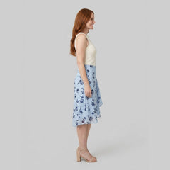 Elysia Midi Skirt | Blue Floral Wrap-Style, Flowy Fit
