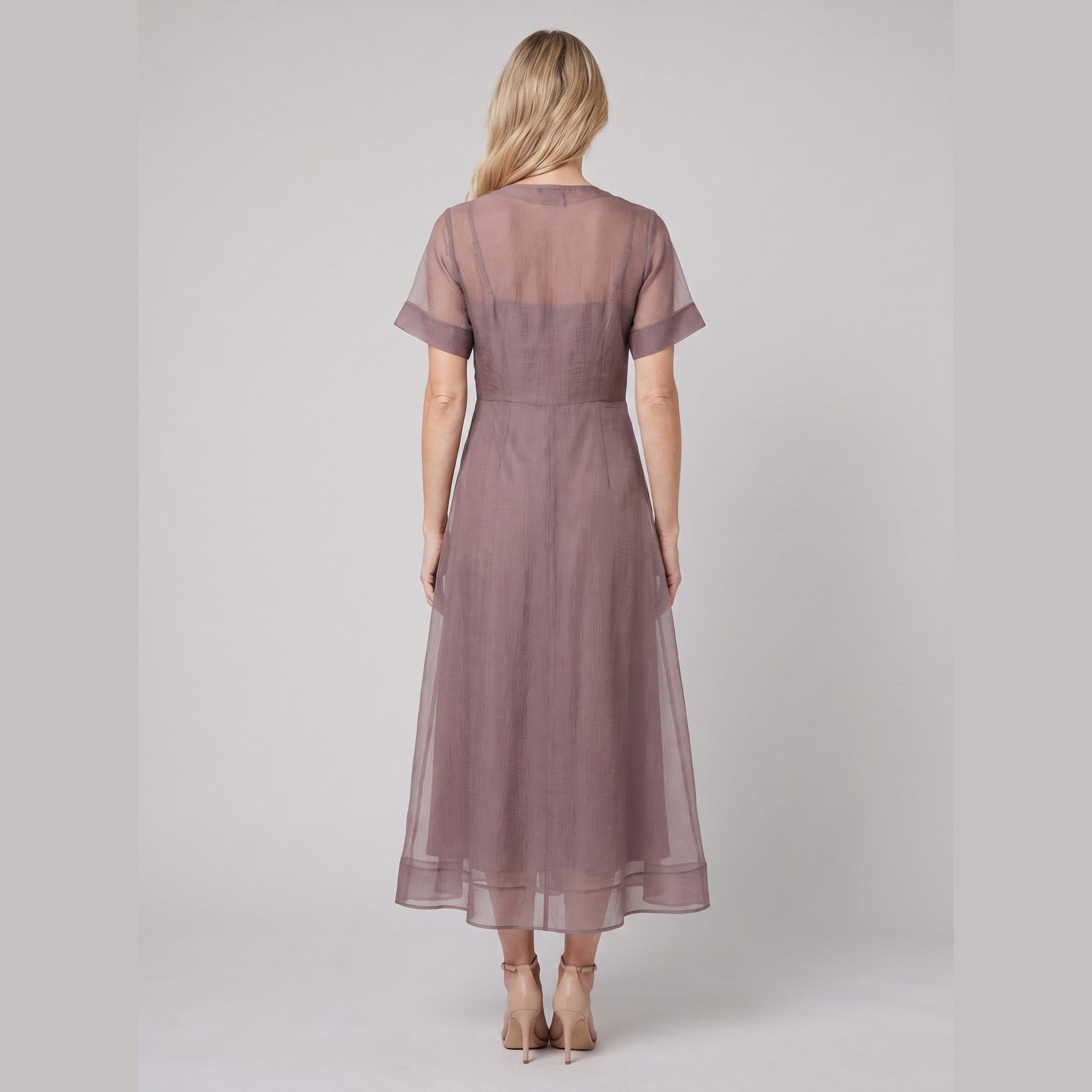Elysia Midi Dress | Organza A-Line, Button Closure for Weddings and Cocktail Events