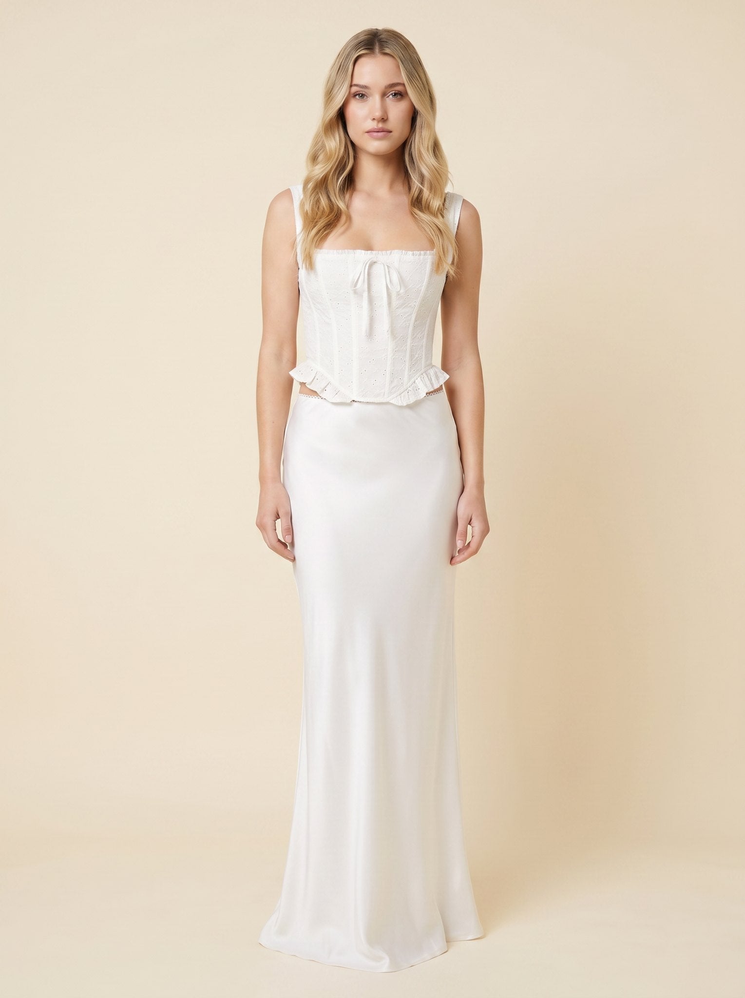 Elysian | Corset Top Broderie Anglaise, Lace-Up Back, Ruffle Trim