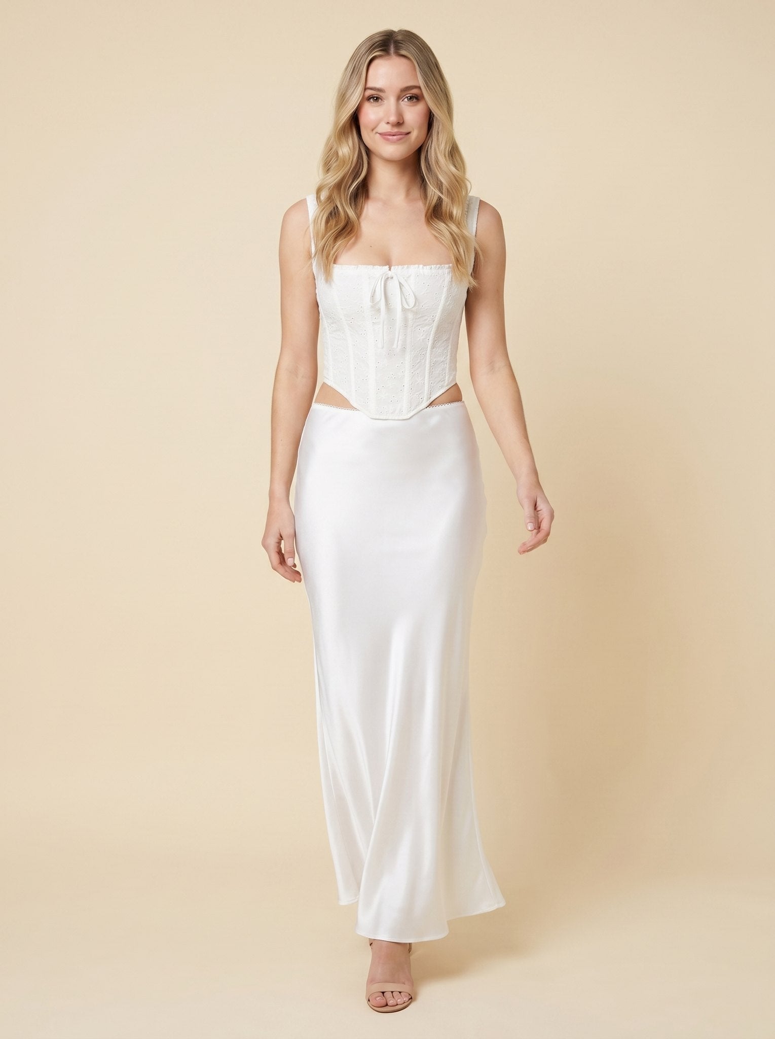 Elysian | Corset Top Broderie Anglaise, Lace-Up Back, Ruffle Trim