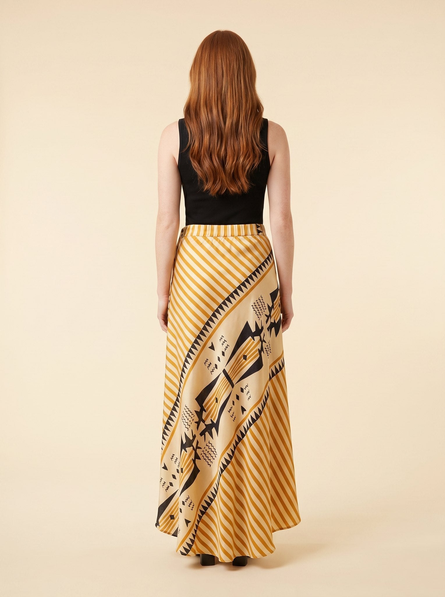 Elysian Maxi Skirt | Satin, Geometric Print for Women, Ankle-Length Long Skirt