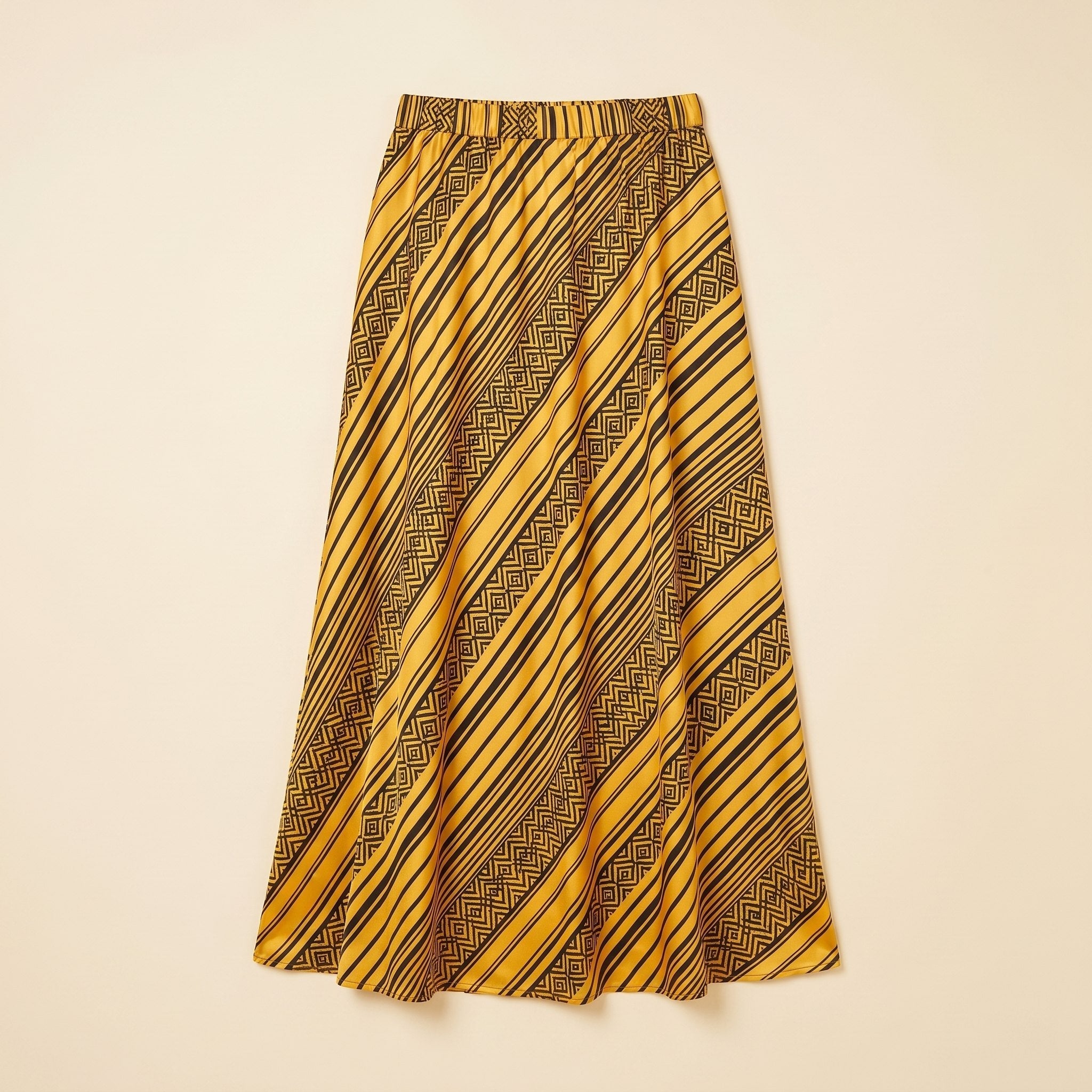 Elysian Maxi Skirt | Satin, Geometric Print for Women, Ankle-Length Long Skirt