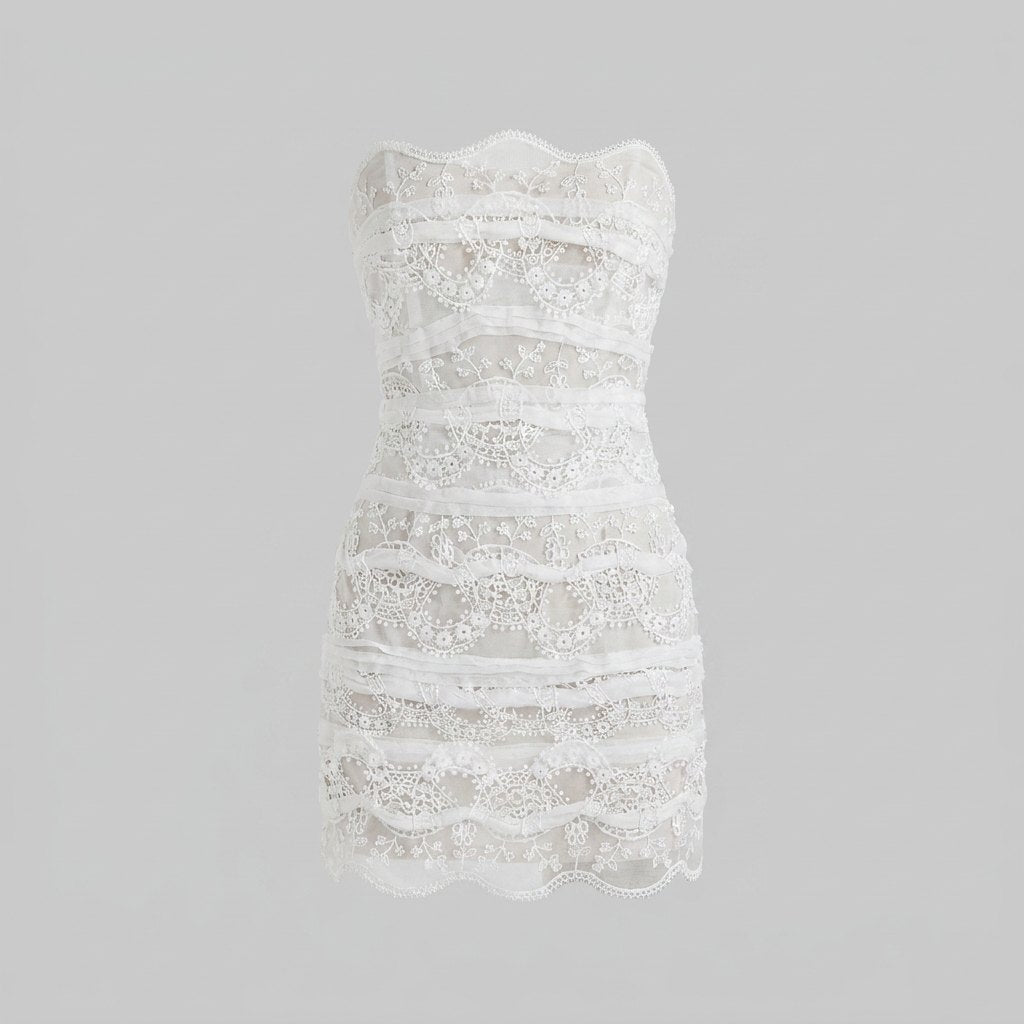 Evelyn | Mini Dress Off-Shoulder Lace, Fitted Summer Dress for Weddings and Parties