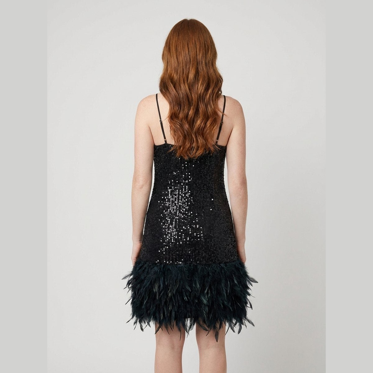 Felicity | Party Dress Sequin Embellished, Feather Hem, Spaghetti Strap