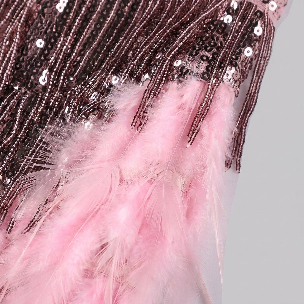 Felicity | Party Dress Sequin Embellished, Feather Hem, Spaghetti Strap