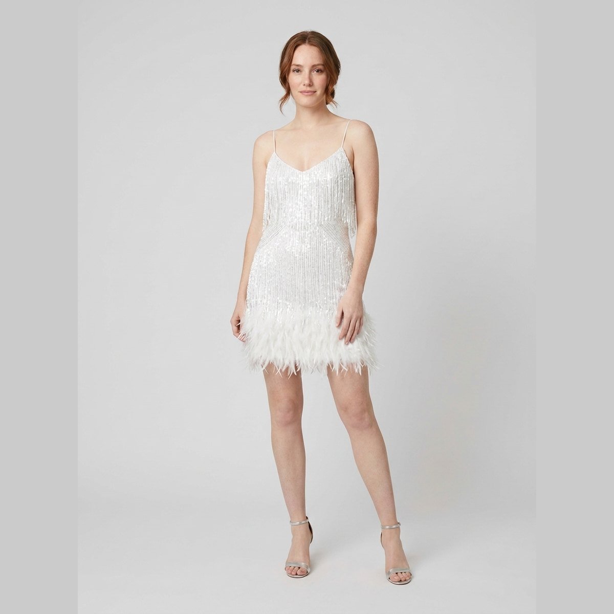Felicity | Party Dress Sequin Embellished, Feather Hem, Spaghetti Strap