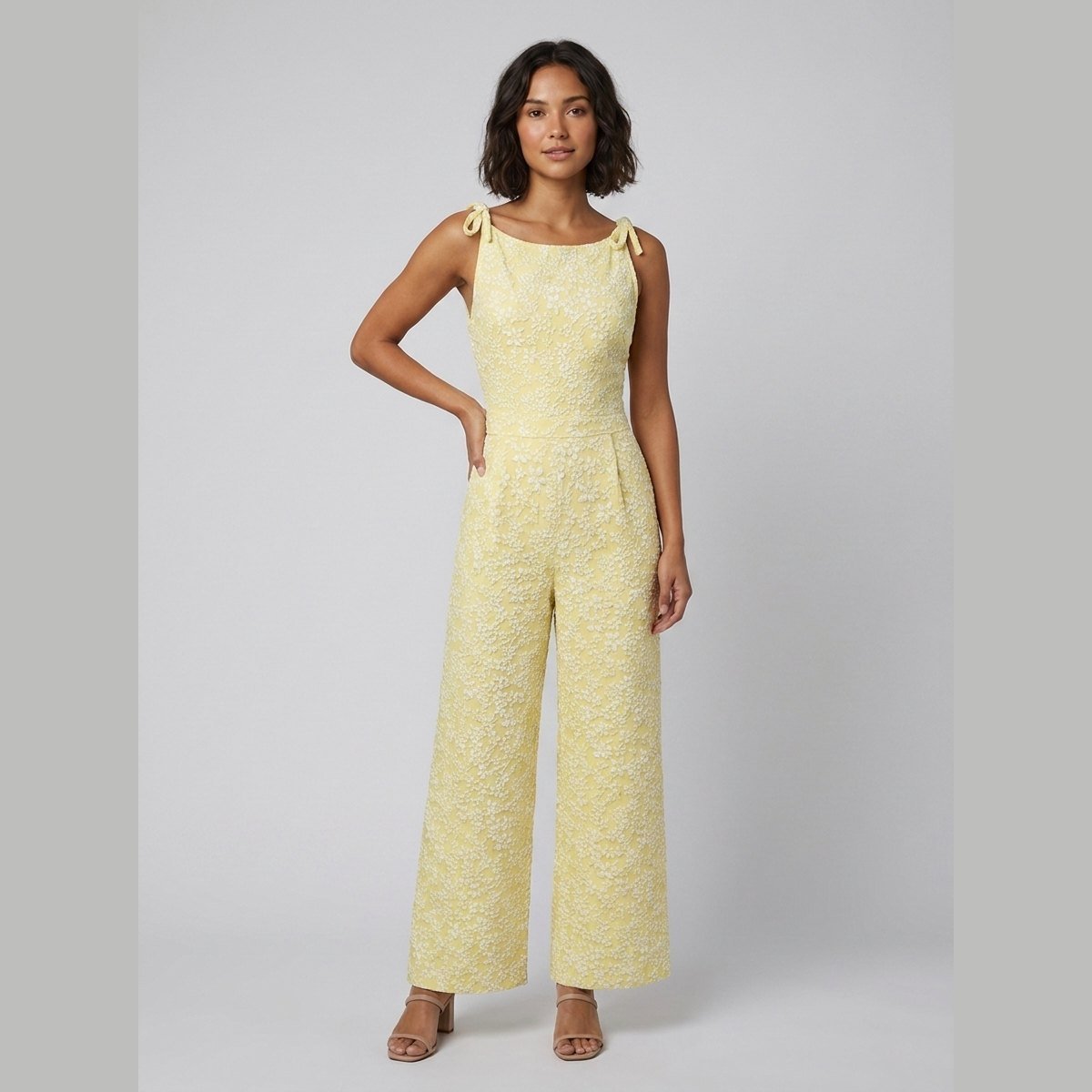 Fiora | Jumpsuit Women Textured, Elegant Sleeveless with Bow Detail