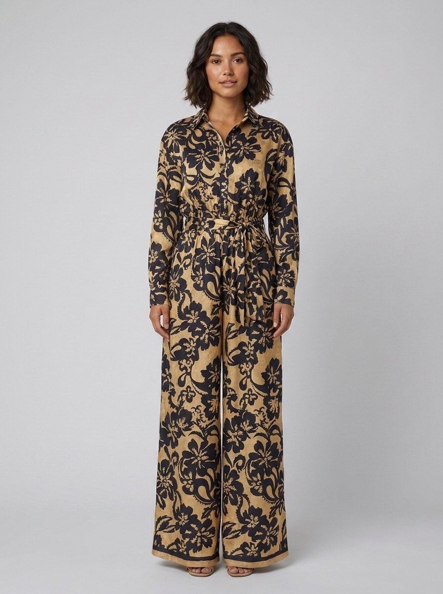 Fiora Jumpsuit Women | Elegant Wide-Leg, Button-Down, Elastic Waist