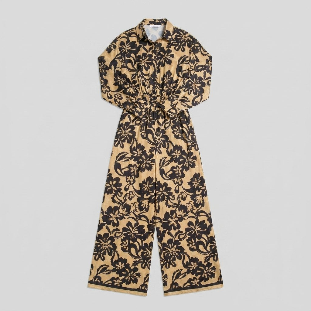 Fiora Jumpsuit Women | Elegant Wide-Leg, Button-Down, Elastic Waist