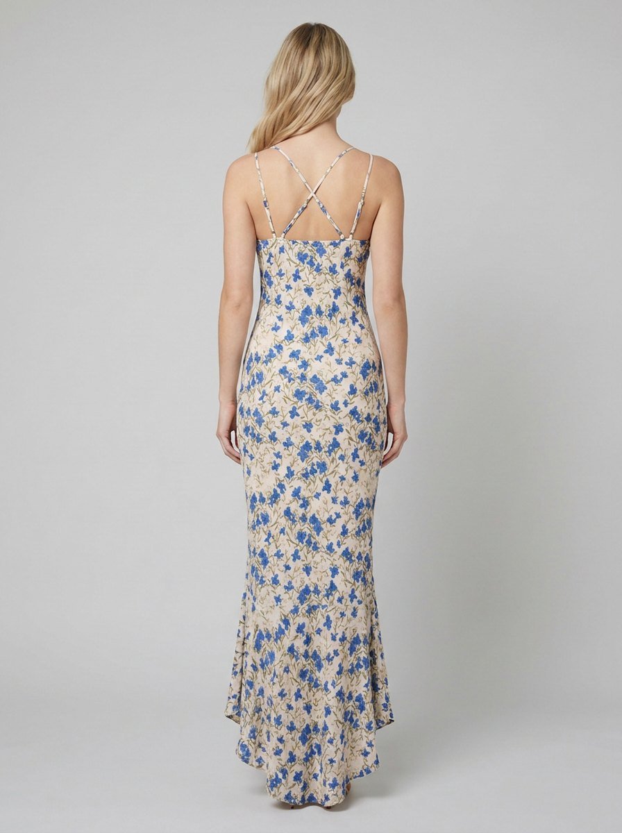 Fleur | Maxi Dress Floral Print, Irregular Hem, Rayon