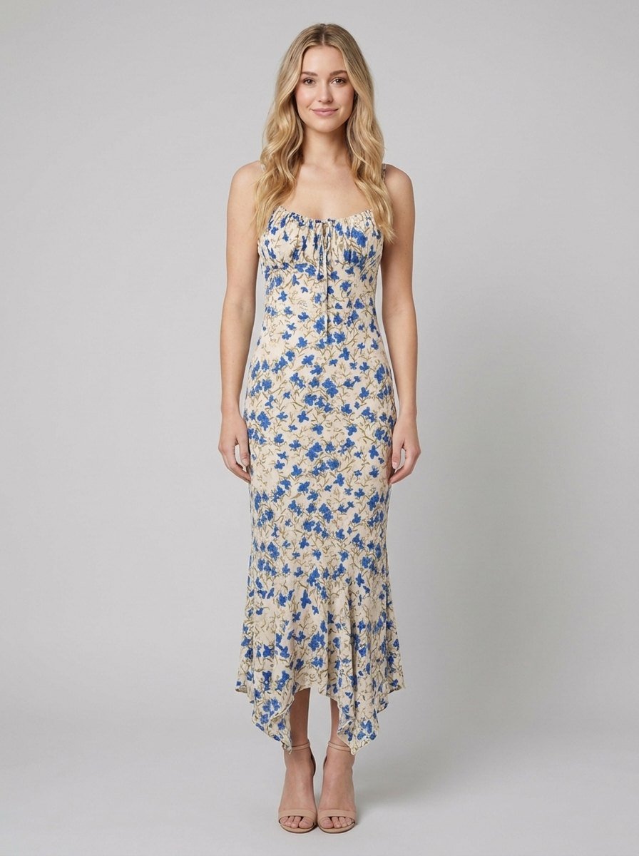 Fleur | Maxi Dress Floral Print, Irregular Hem, Rayon