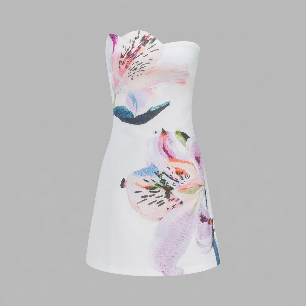 Flora | Mini Dress Floral Print, Strapless Sundress for Women
