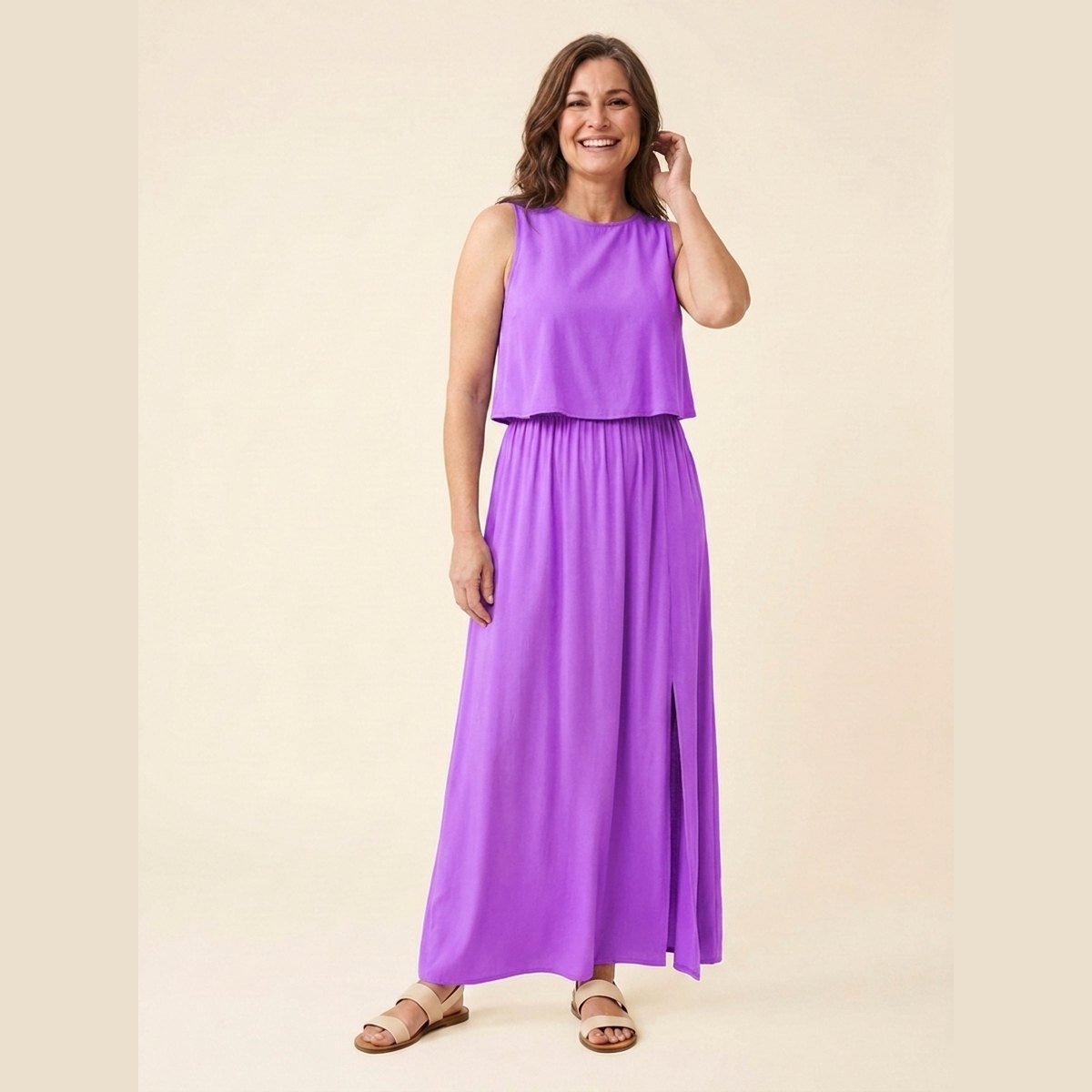 Giselle | Maxi Dress Loose Fit, Cotton Blend, Sleeveless Long Dress for Women