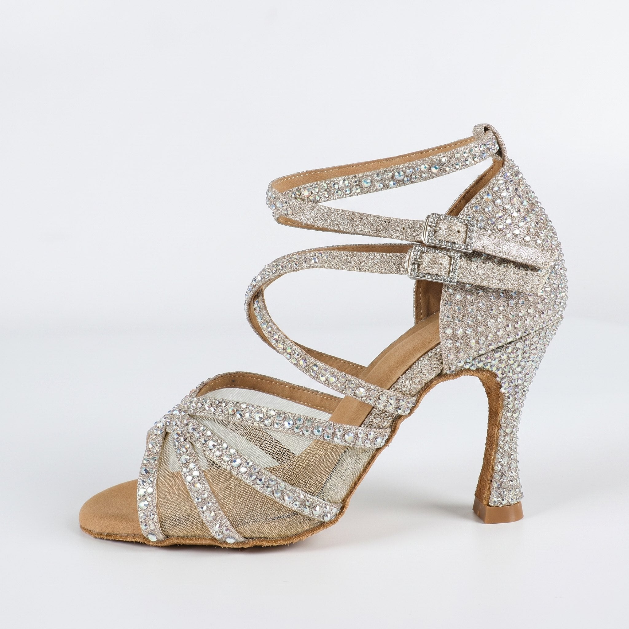 Glimmer Dance Shoes | Customized Flared Heel, Gold Glitter