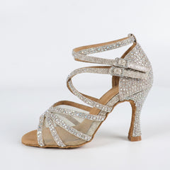 Glimmer Dance Shoes | Customized Flared Heel, Gold Glitter