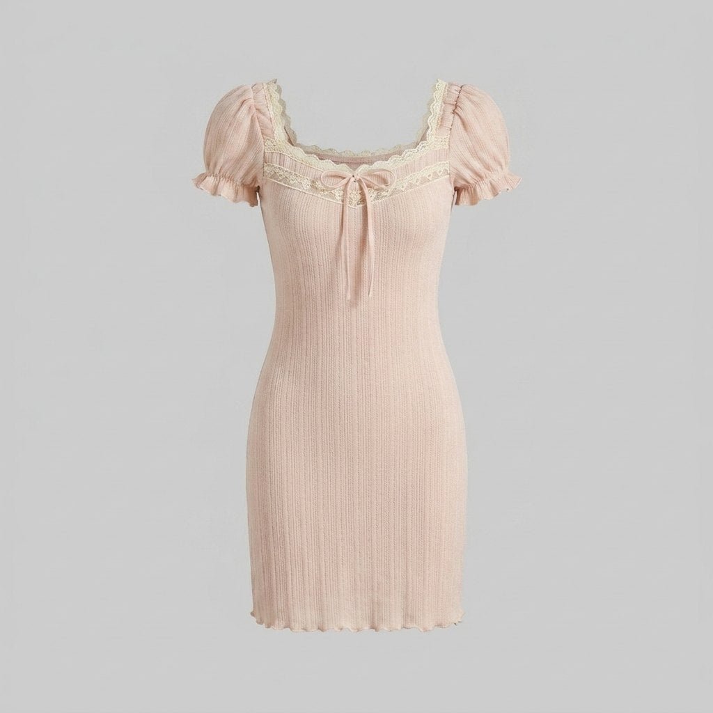 Glimmer | Maiden Dress Soft Knitted Fabric, Vintage Lace Trim for Women