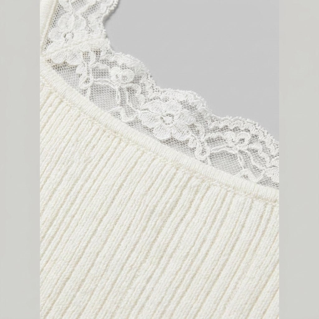 Glimmer | Maiden Dress Soft Knitted Fabric, Vintage Lace Trim, White Summer Dress for Women