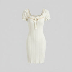 Glimmer | Maiden Dress Soft Knitted Fabric, Vintage Lace Trim, White Summer Dress for Women