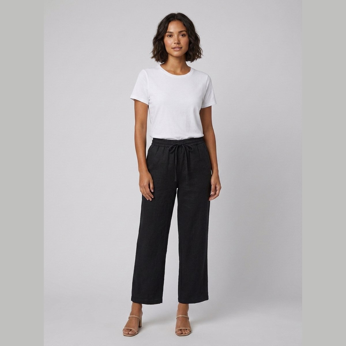 Haru | Cropped Trousers Cotton-Linen Blend, Wide Leg Design