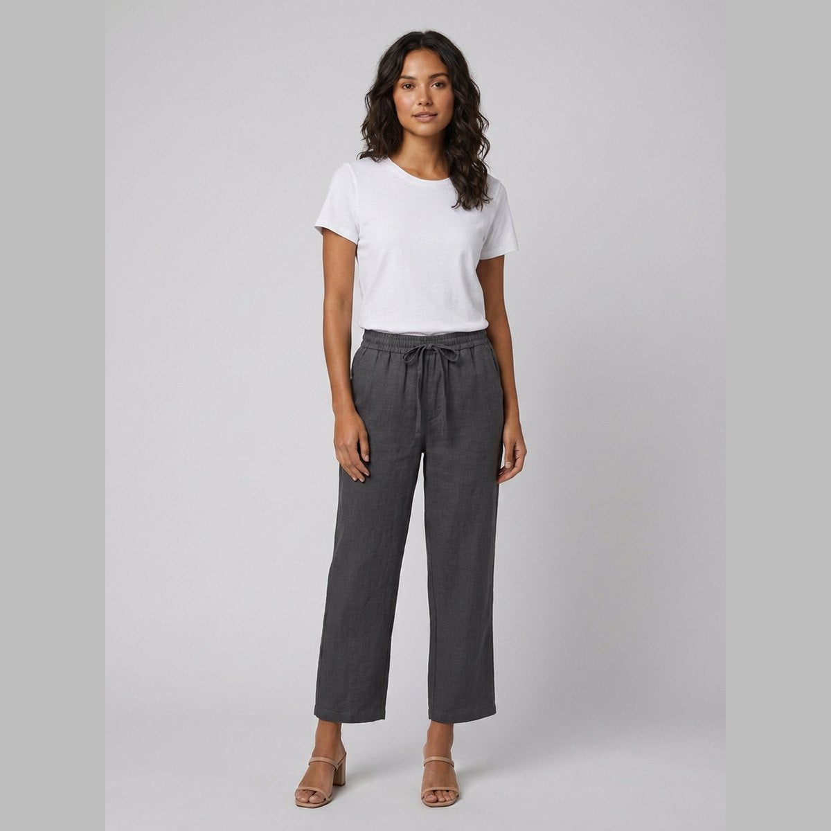 Haru | Cropped Trousers Cotton-Linen Blend, Wide Leg Design