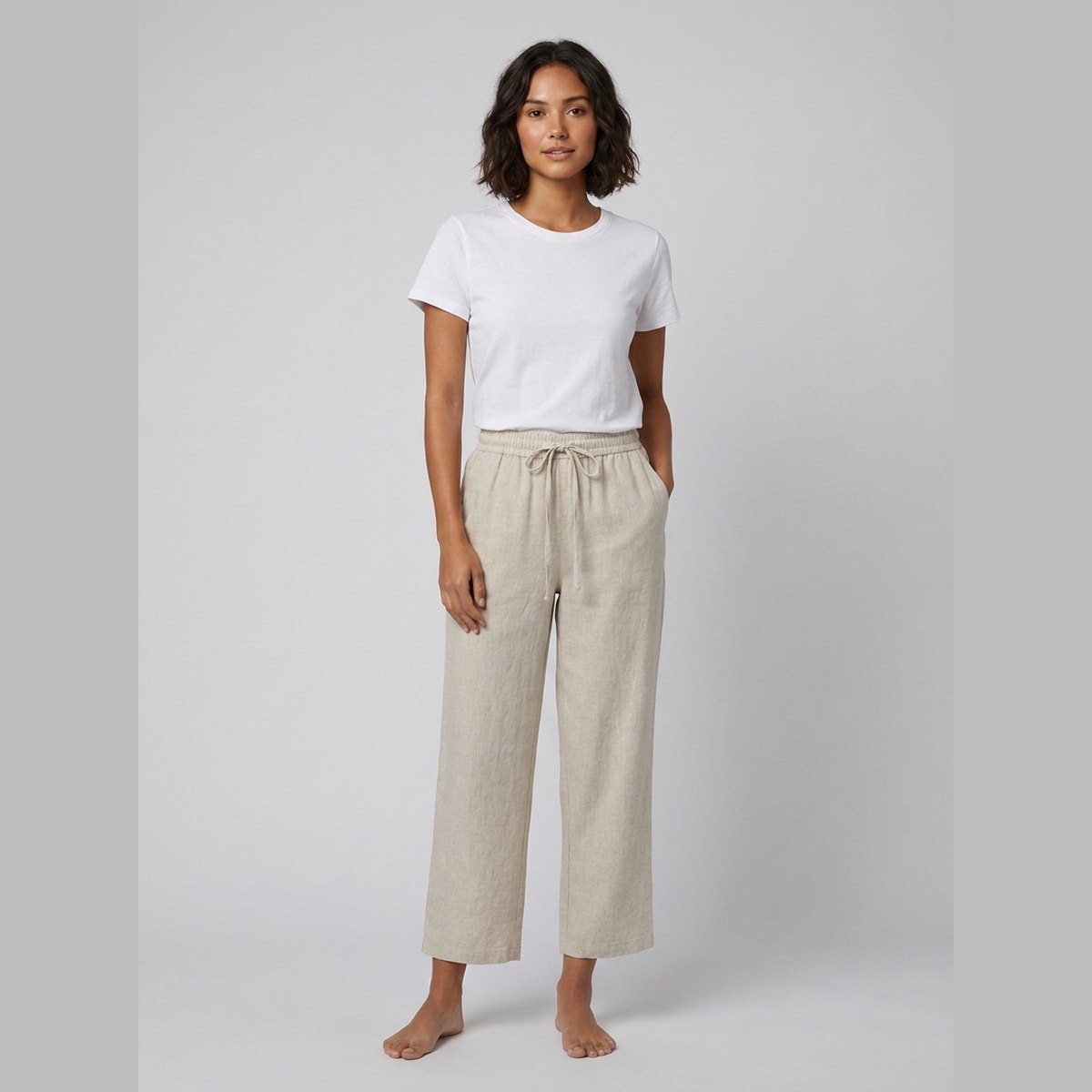 Haru | Cropped Trousers Cotton-Linen Blend, Wide Leg Design