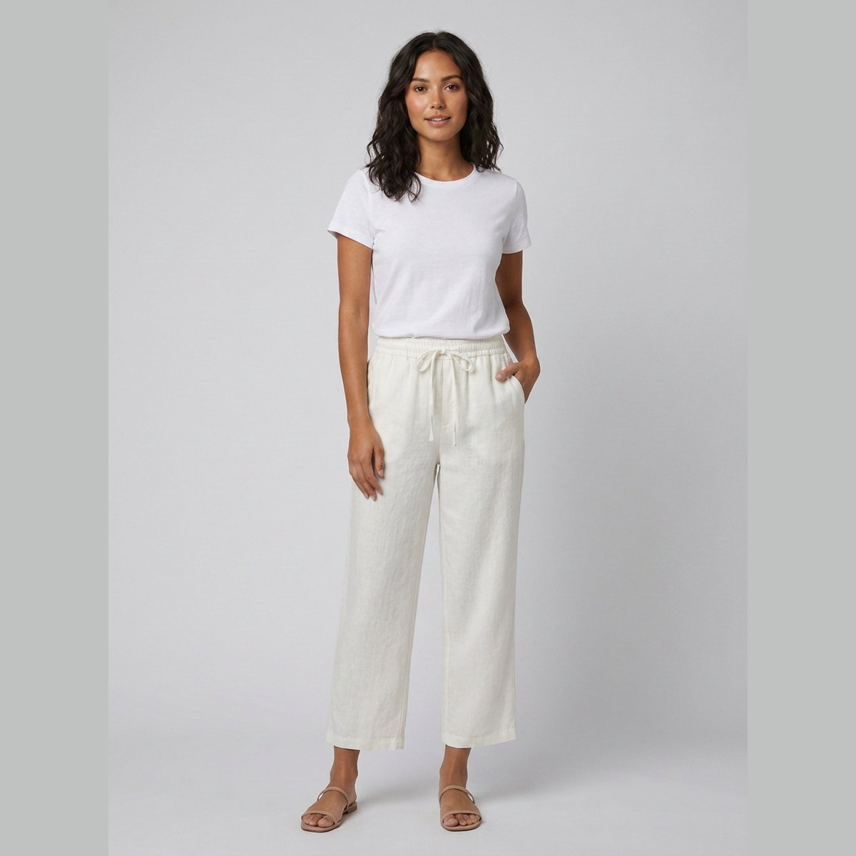 Haru | Cropped Trousers Cotton-Linen Blend, Wide Leg Design
