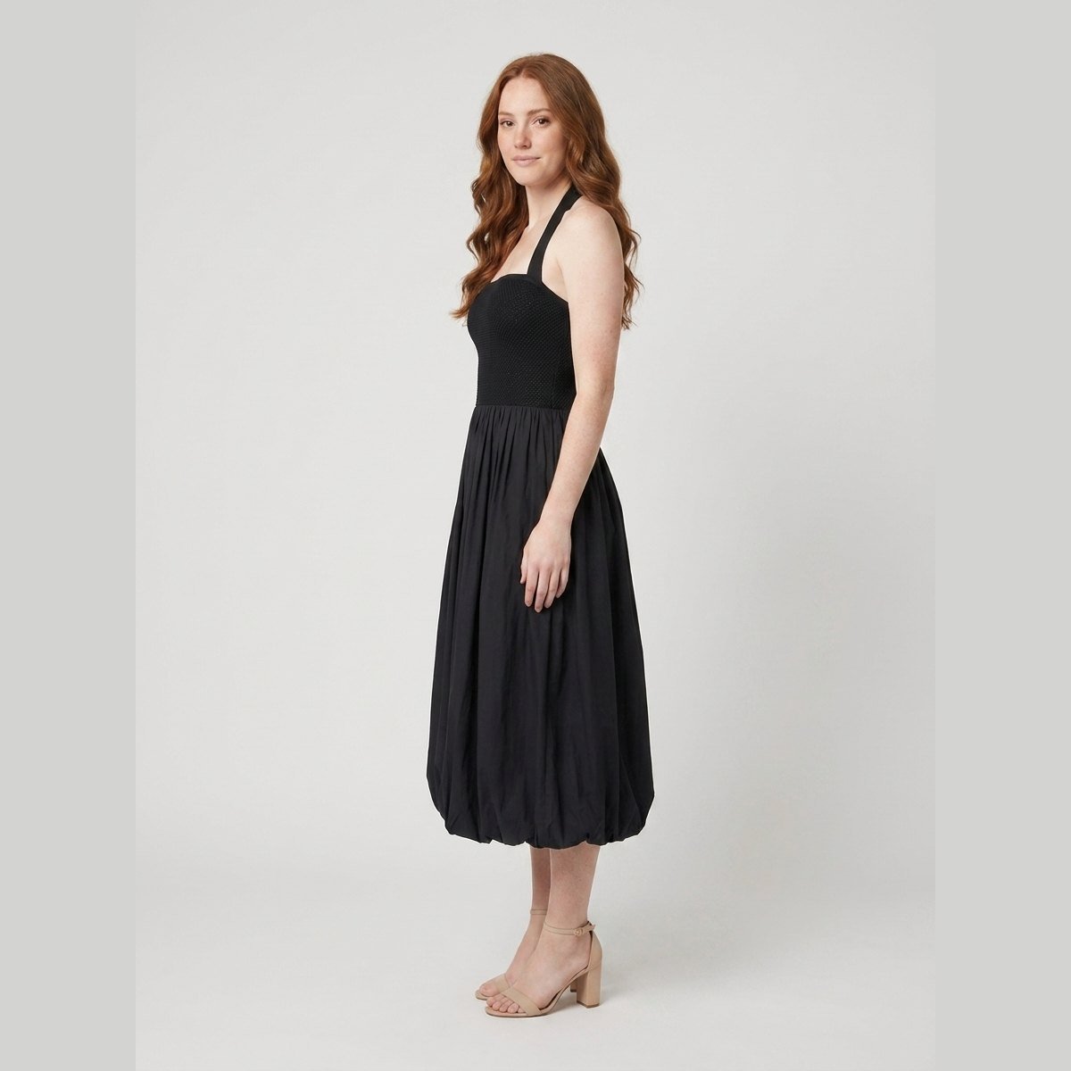 Haven | Midi Dress Textured Knit, Halter Neck, Bubble Hem