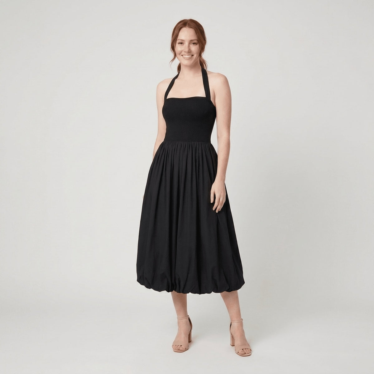 Haven | Midi Dress Textured Knit, Halter Neck, Bubble Hem
