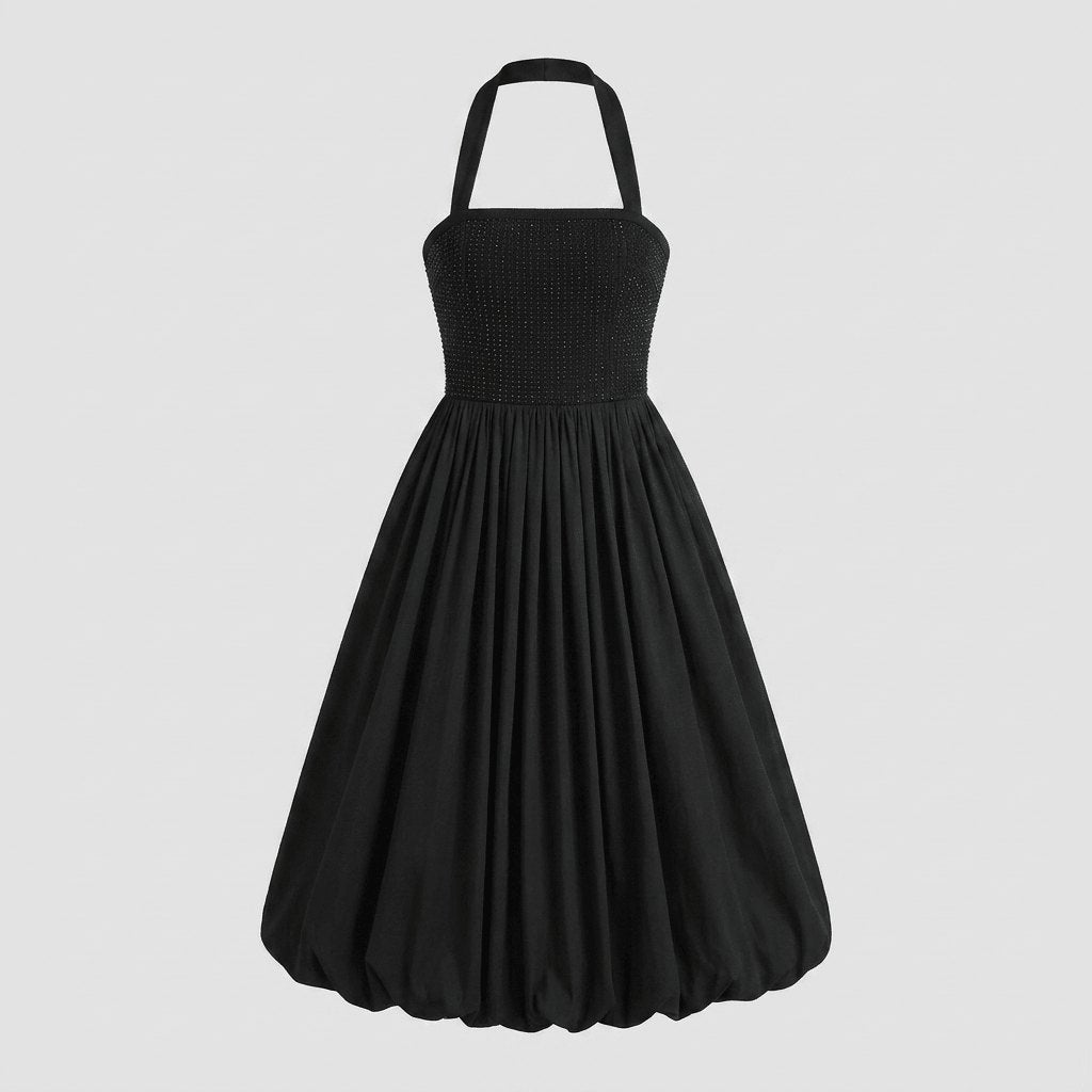 Haven | Midi Dress Textured Knit, Halter Neck, Bubble Hem