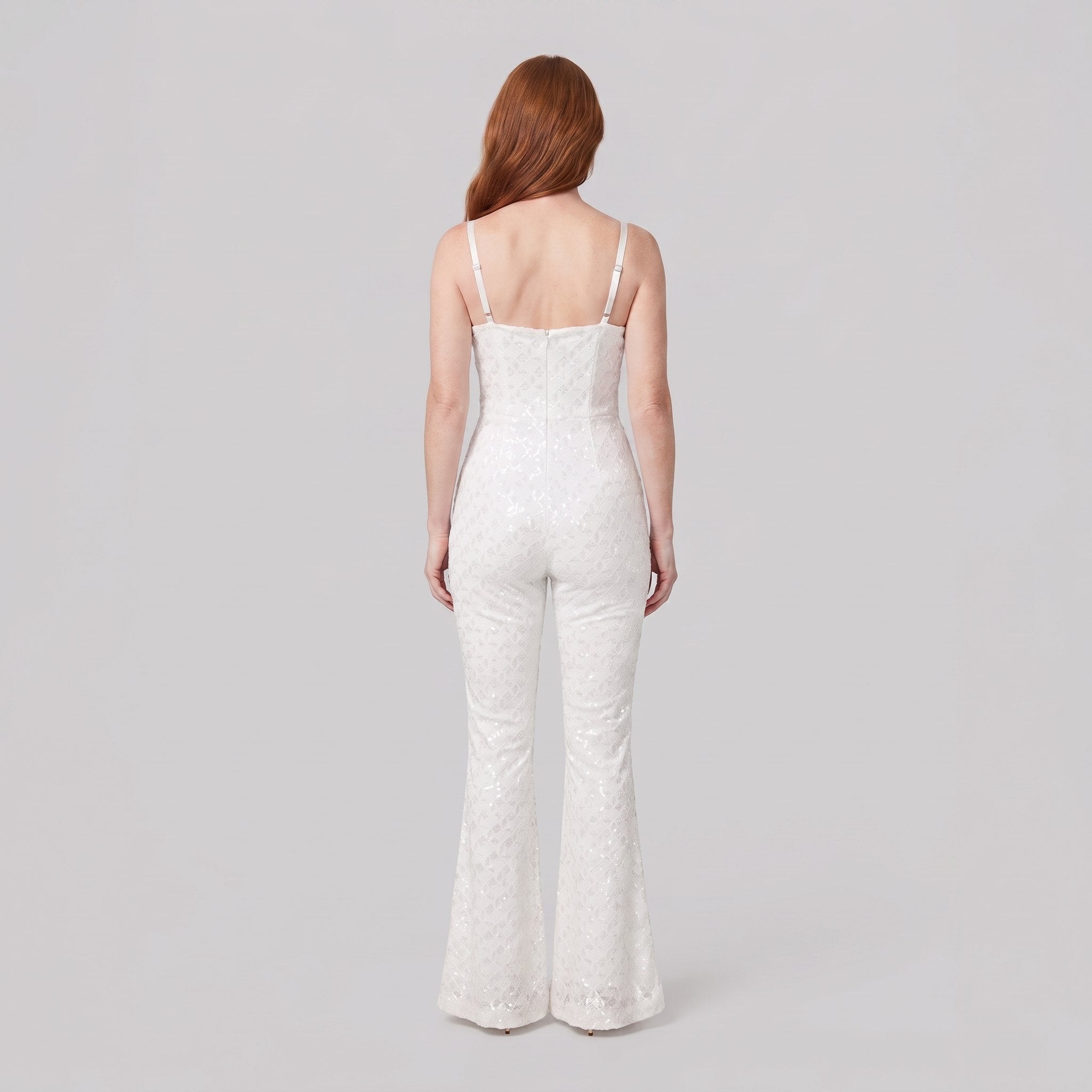 Haven Elegant Jumpsuit | White Velvet with Sequin Detail