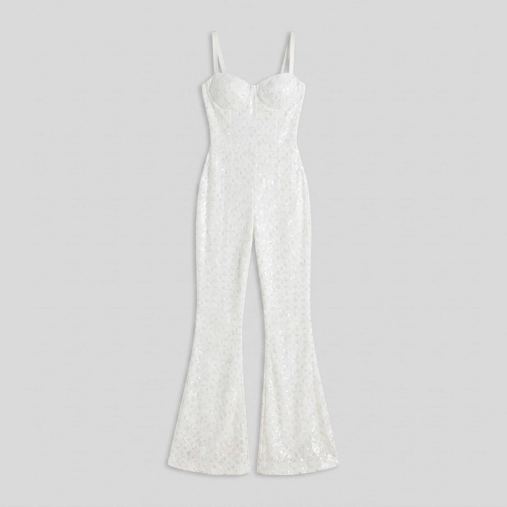 Haven Elegant Jumpsuit | White Velvet with Sequin Detail