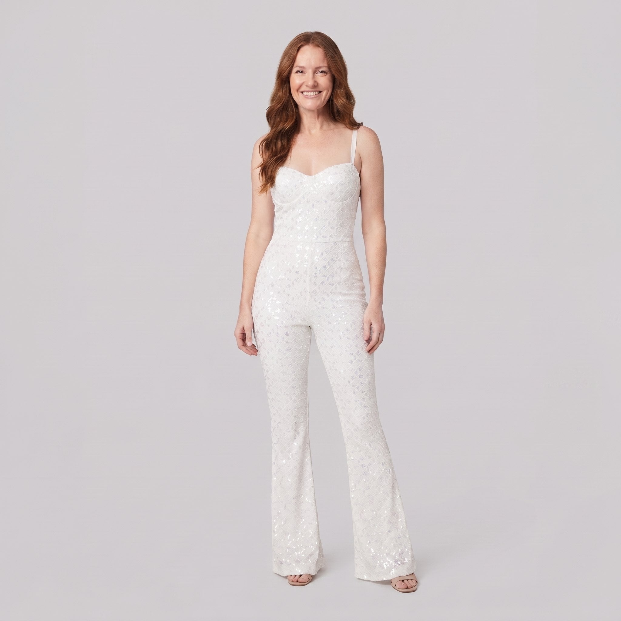 Haven Elegant Jumpsuit | White Velvet with Sequin Detail