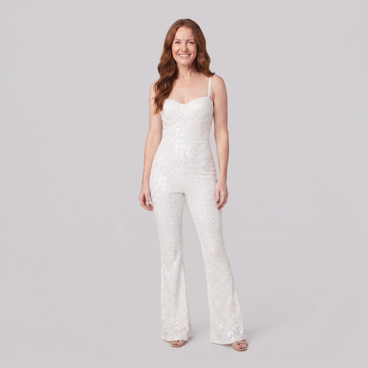 Haven Elegant Jumpsuit | White Velvet with Sequin Detail