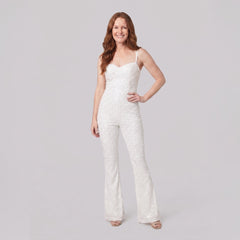 Haven Elegant Jumpsuit | White Velvet with Sequin Detail
