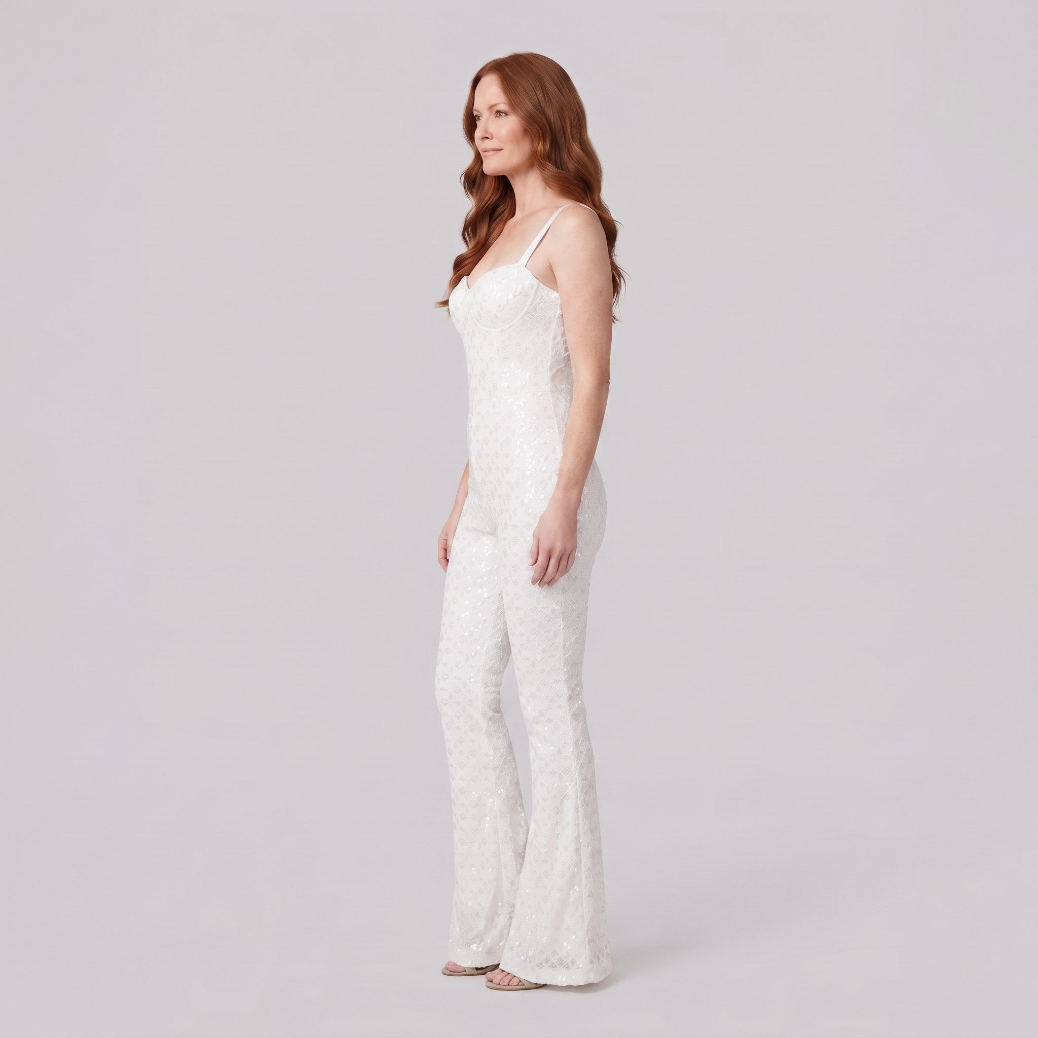 Haven Elegant Jumpsuit | White Velvet with Sequin Detail