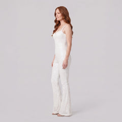 Haven Elegant Jumpsuit | White Velvet with Sequin Detail