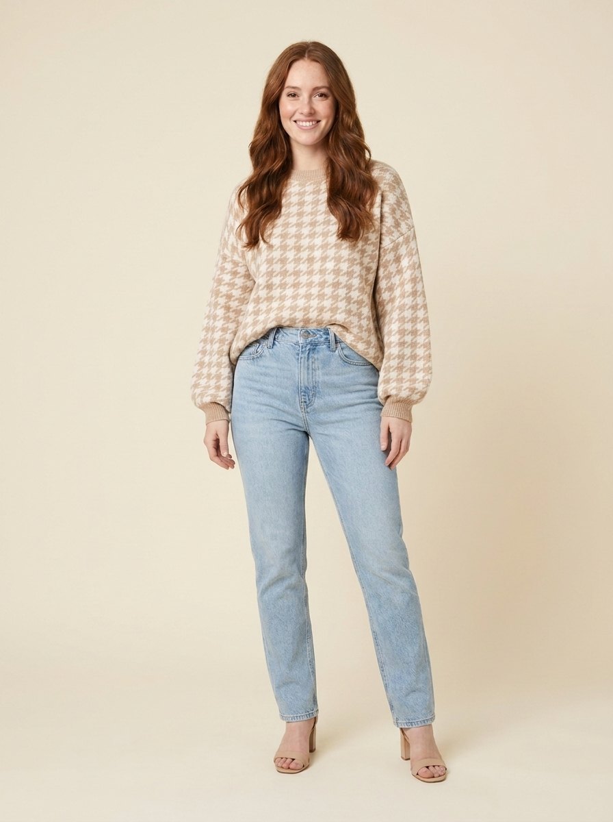 Haven Houndstooth Sweater | Soft Cotton Blend