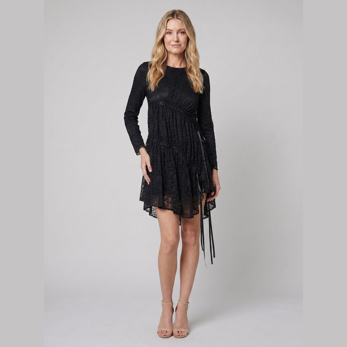 Hera Lace Dress | Ruched Tiered Midi, Romantic Edge for Cocktail Parties