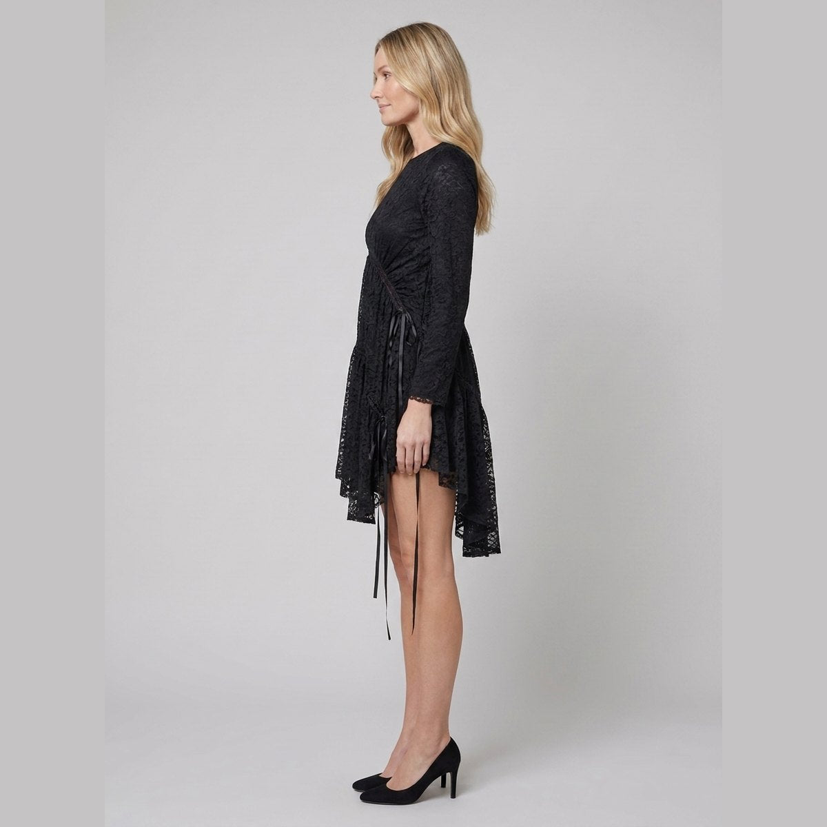 Hera Lace Dress | Ruched Tiered Midi, Romantic Edge for Cocktail Parties