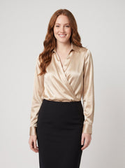 Ikata | Shiny Blouse with Pleated Neckline