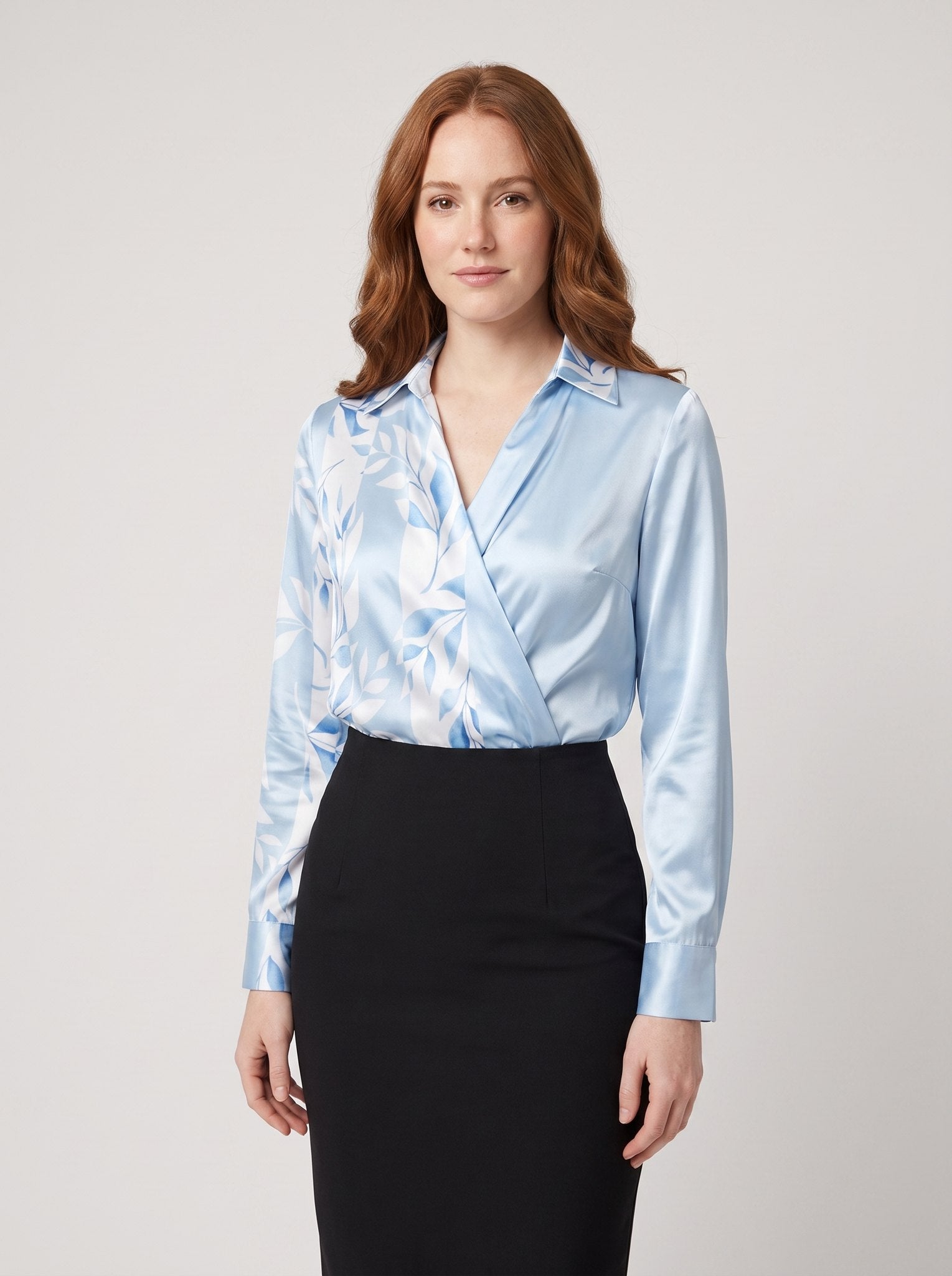 Ikata | Shiny Blouse with Pleated Neckline