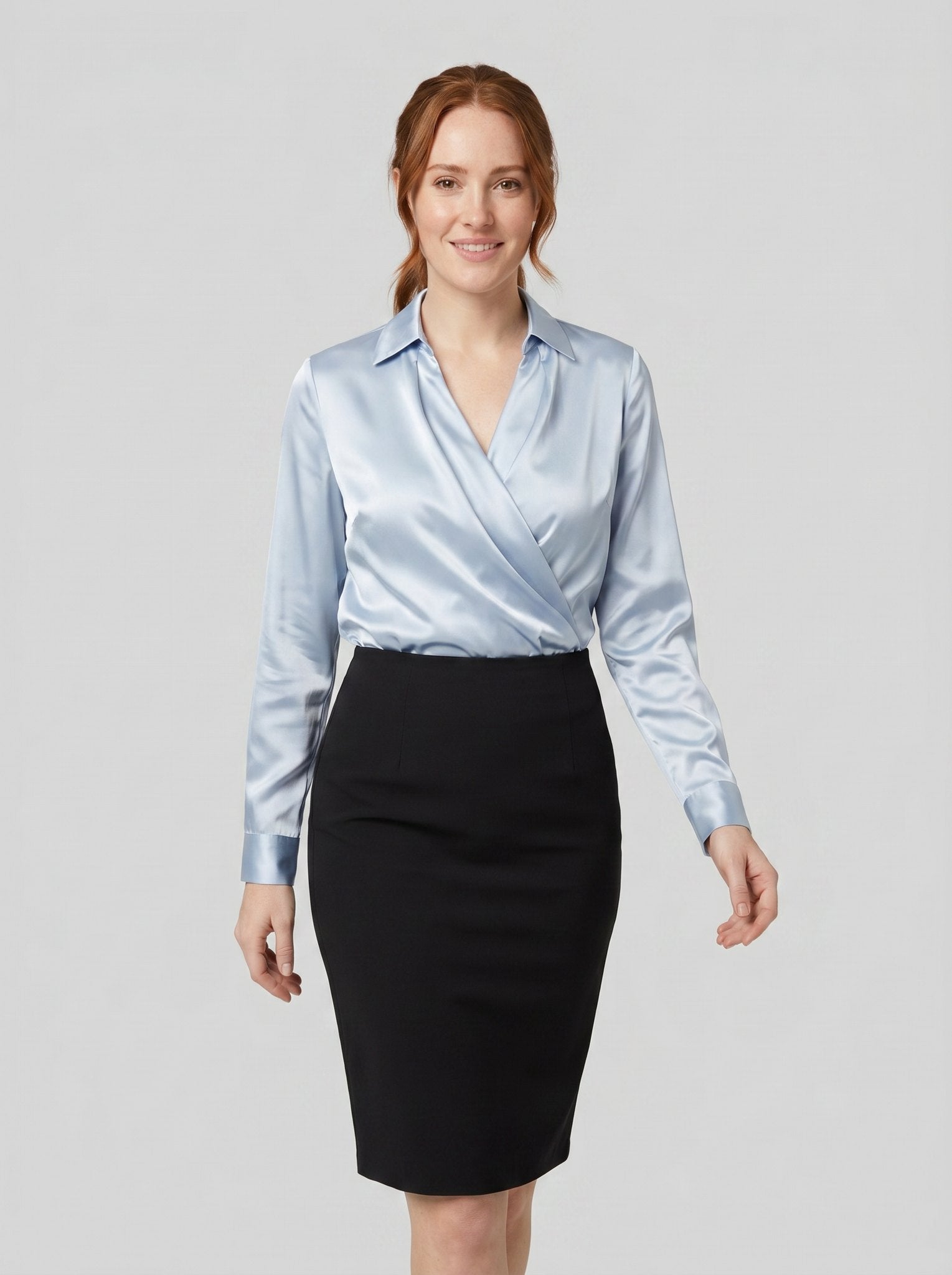 Ikata | Shiny Blouse with Pleated Neckline