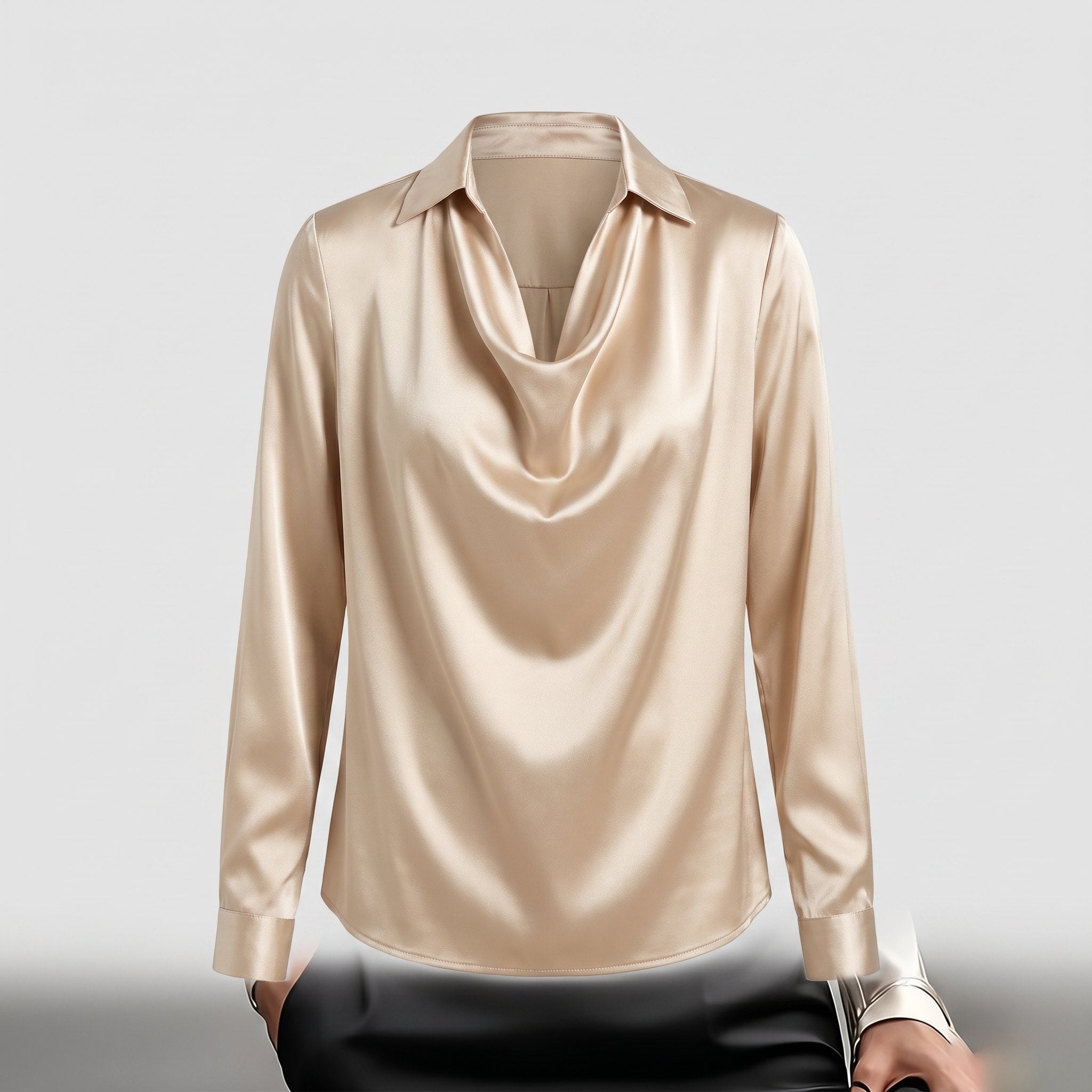 Ikata | Shiny Blouse with Pleated Neckline