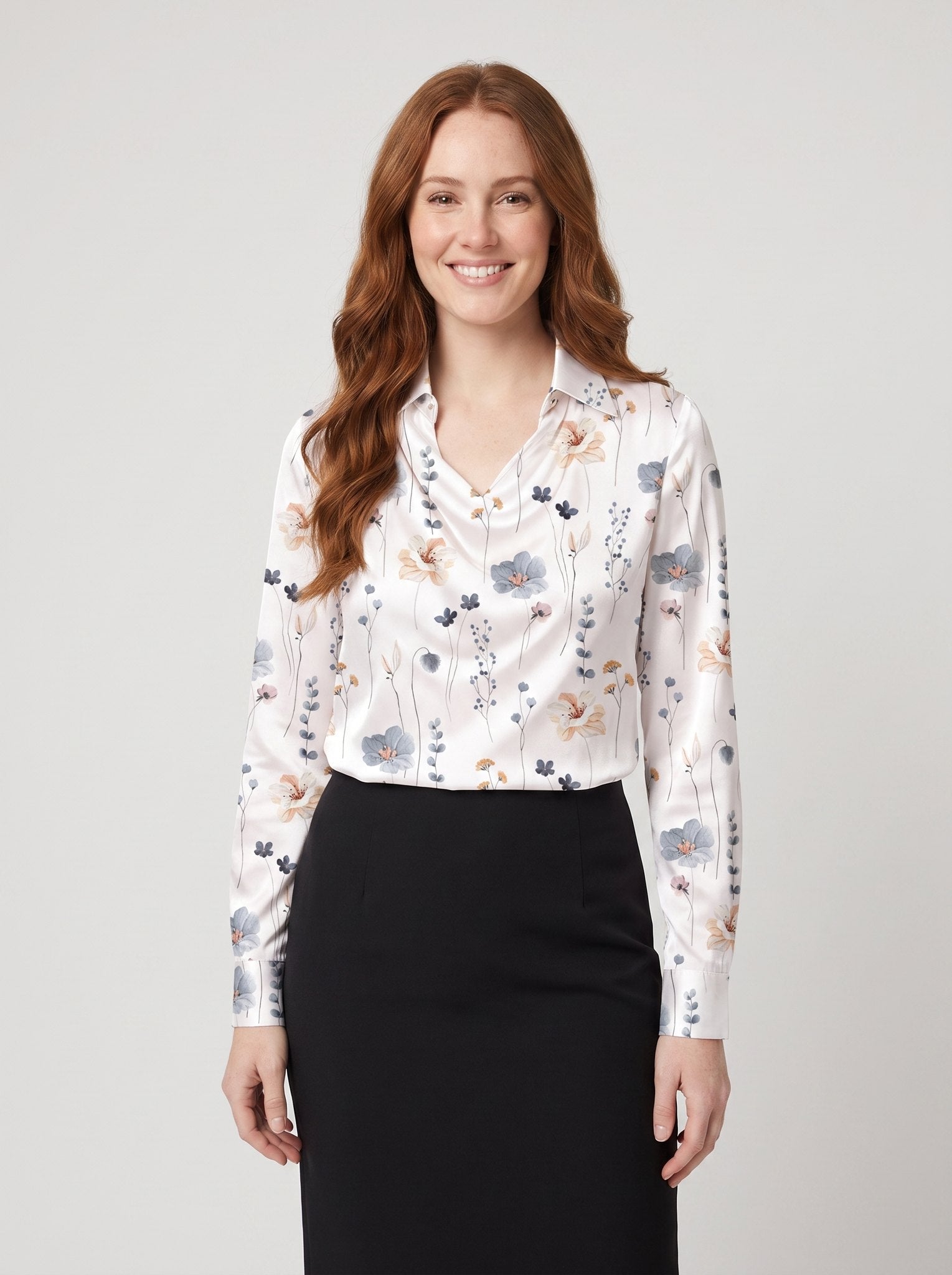 Ikata | Shiny Blouse with Pleated Neckline