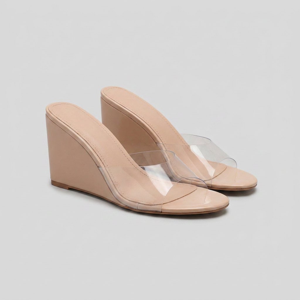 Iris | Wedge Mules Clear Design, Comfortable Slip-On Wedge Heel Shoes